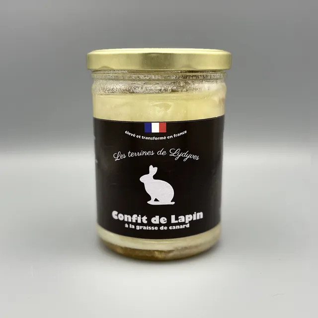 Bocal de confit de lapin artisanal à la graisse de canard, pour deux personnes, Les Terrines de Lydyves